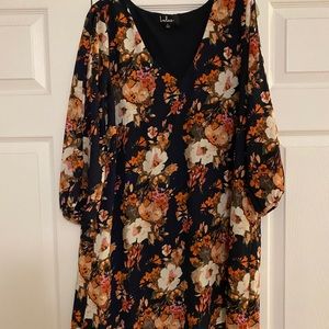 Lulu’s Floral Dress w/ Sheer Long Sleeves